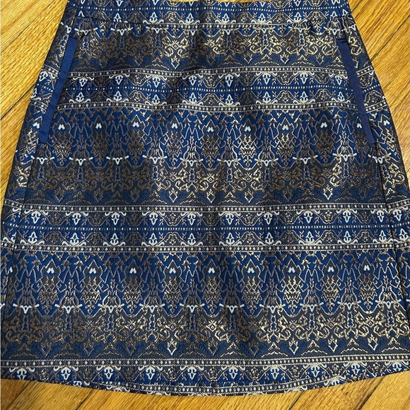 Massimo Dutti Mini Skirt Navy Blue Bronze Gold Metallic Jacquard Size 4 - Picture 4 of 12